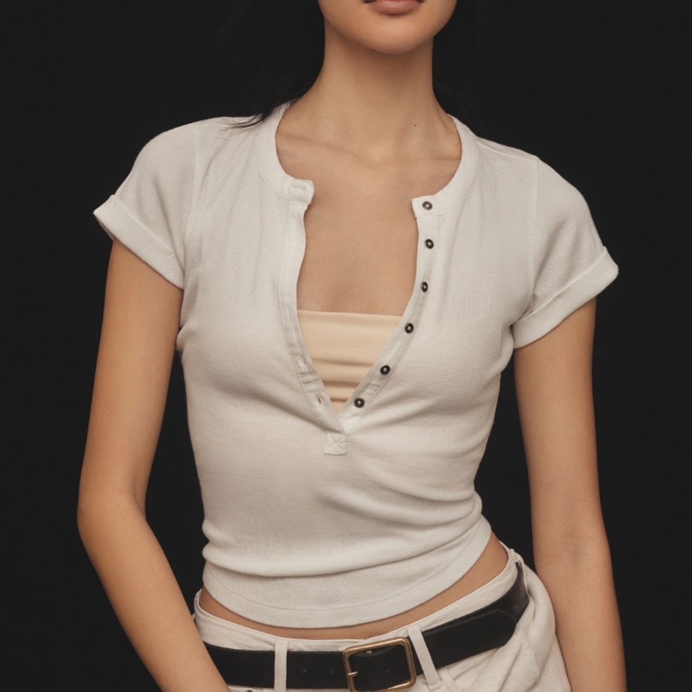 White Anthropologie Pilcrow Button-Up Short Sleeve Top White Size Medium!!